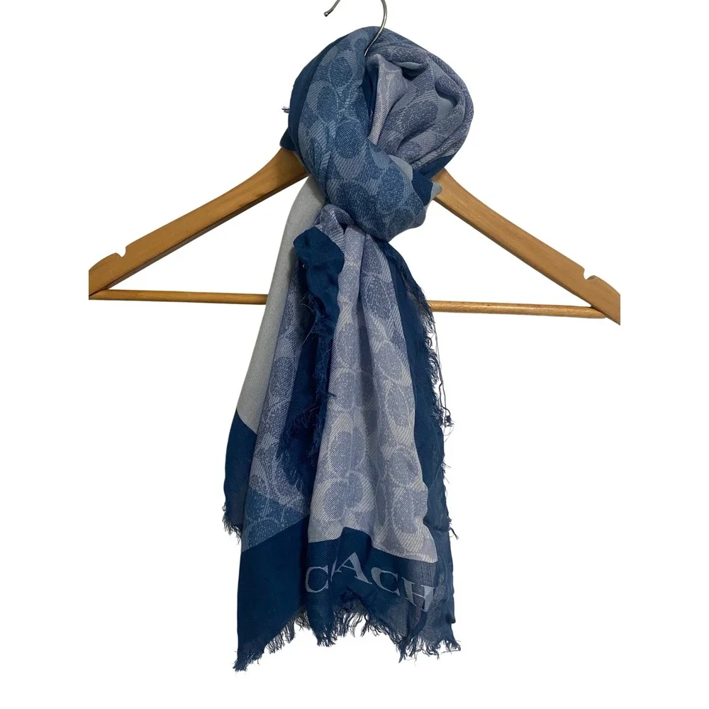Coach Scarf Womens OS Blue Horse and Carriage Signature C Logo Square Wrap Chic